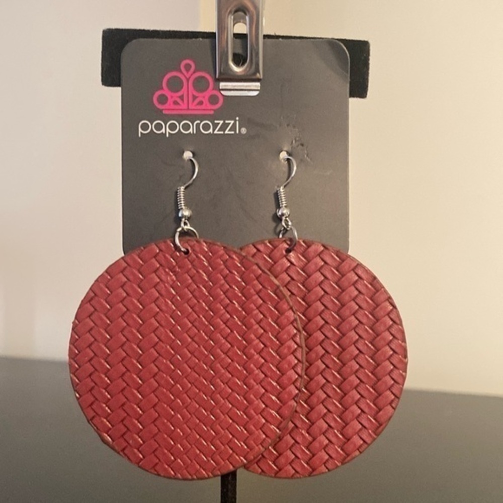 Paparazzi Burgundy Woven Earrings